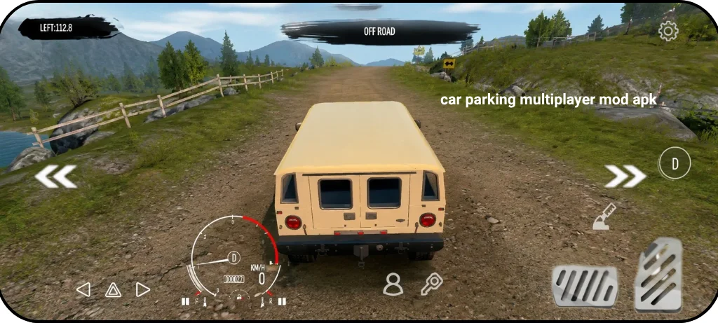 Car Parking Multiplayer 2 off road gameplay featuring an SUV driving through a mountain trail in the open world map