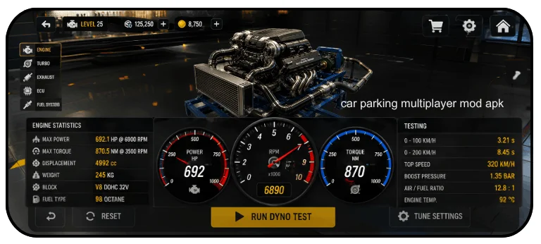 Engine tuning and damage protection feature in Car Parking Multiplayer